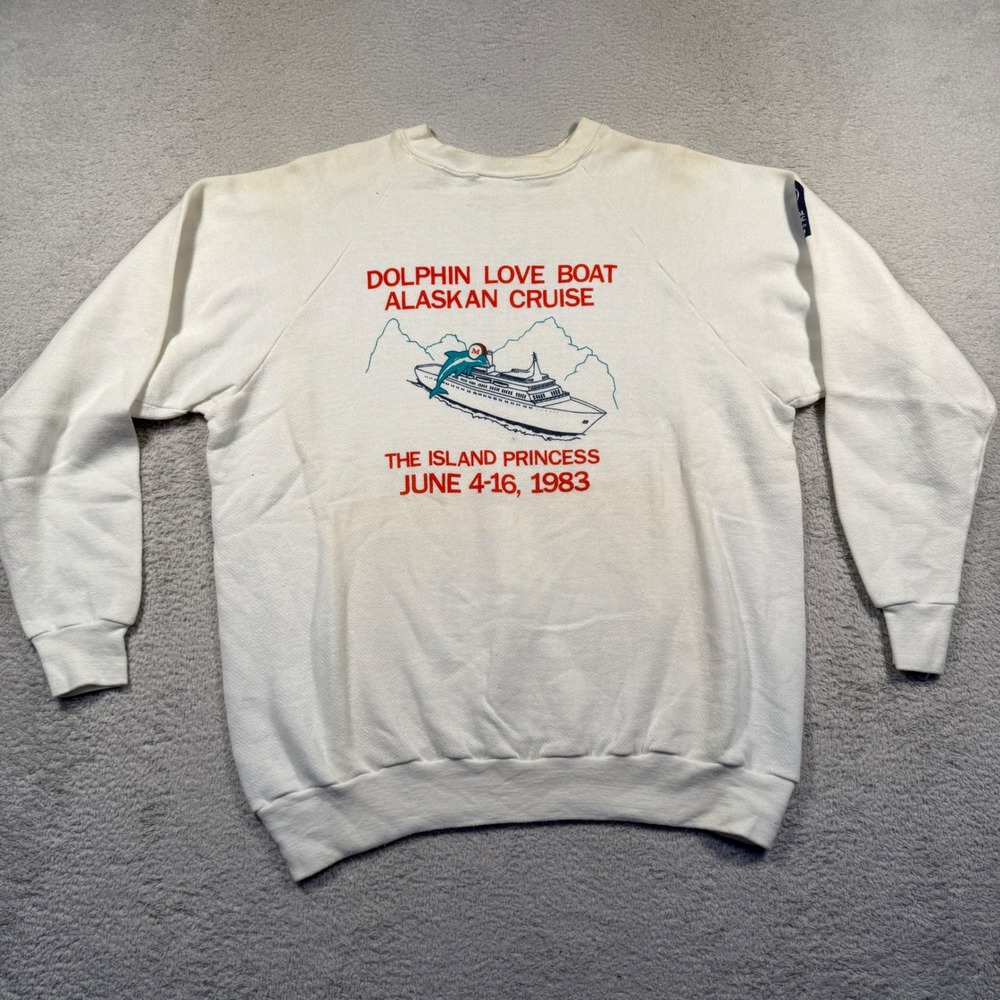 Vintage 1983 Miami Dolphin Love Boat Alaskan Cruise Sweatshirt XL White‎ NFL
